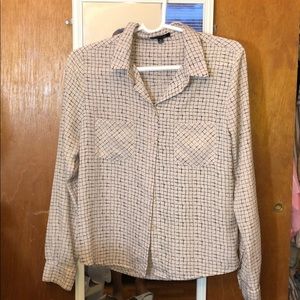 grid print black and nude button down long sleeve